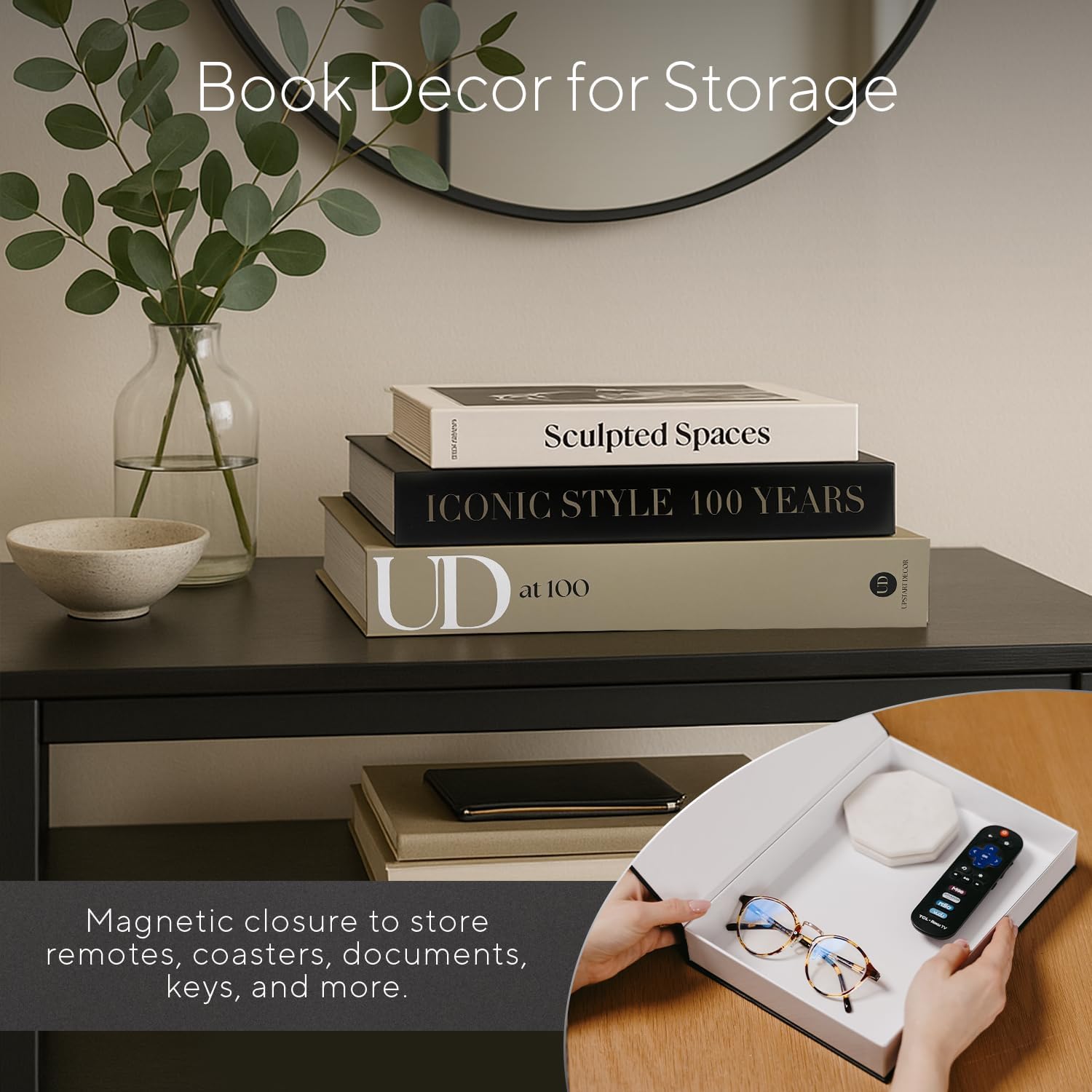 Aesthetic Decorative Books Set of 3 Designer Faux Books for Decoration to Enhance Mid Century Coffee Table Decor Bookshelf Mantle Shelf Console Table Entryway Décor Minimalist Fake Book Storage Box - Image 5