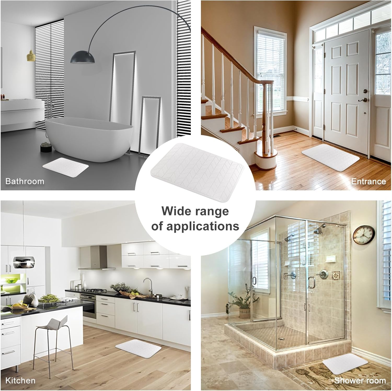 2 Pack Diatomaceous Earth Shower Mat, Stone Bath Mat, Nonslip Super Absorbent Fast-Drying Hard Bath Mat for Bathroom Shower Floor, 24 x 16 inch, White Arrow Design