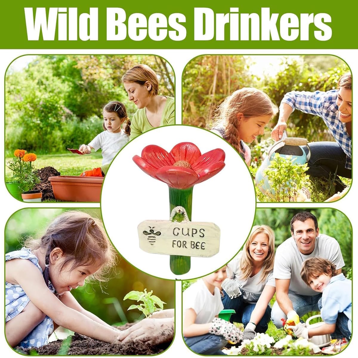 Flower Bee Waterer Bee Watering Stations with Stake Base Hygienic Thirsty Pollinators Feeder Colorful Flower Shaped Garden Pollinators Drinking Cups for Lawn Driveway Farm Patio (4PCS) - 3