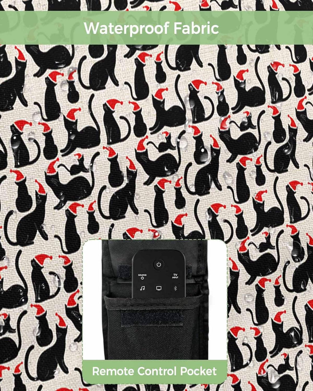 Christmas Outdoor TV Cover 60"-65" - 600D Waterproof TV Cover Weatherproof TV Screen Protector Dustproof Winter Xmas Black Cat with Santa Hat Beige TV Display Protector for Outside Flat Screen TV