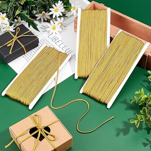 Miniatura 2 de PandaHall - Cordón de hilo metálico dorado de 96 yardas de 0.118 pulgadas (0.118 in), hilo de poliéster plano trenzado, cordón de cordón para