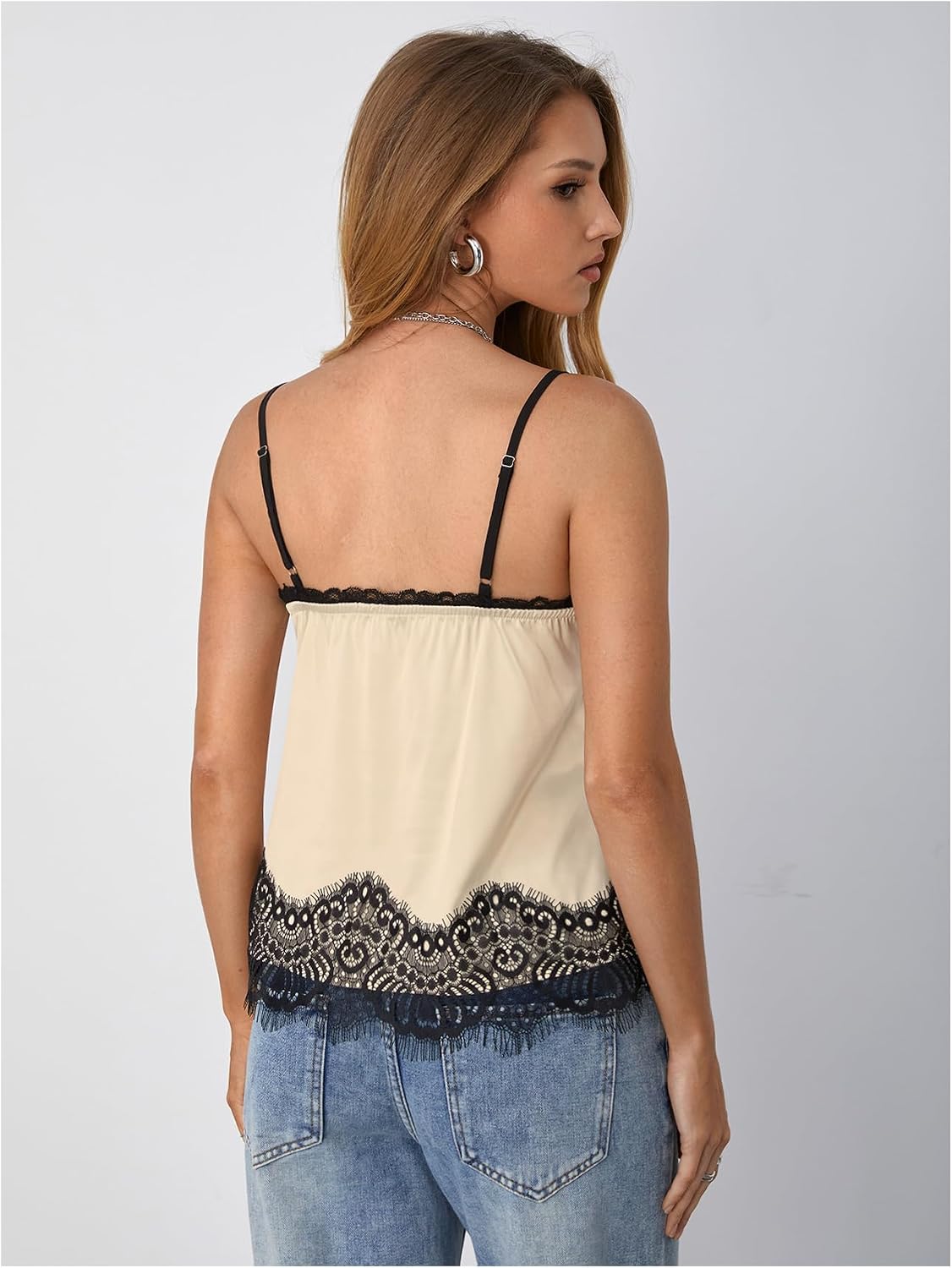 SOLY HUX Lace Cami Silk Camisole Tops for Women Summer Going Out Spaghetti Strap Satin Tank Top