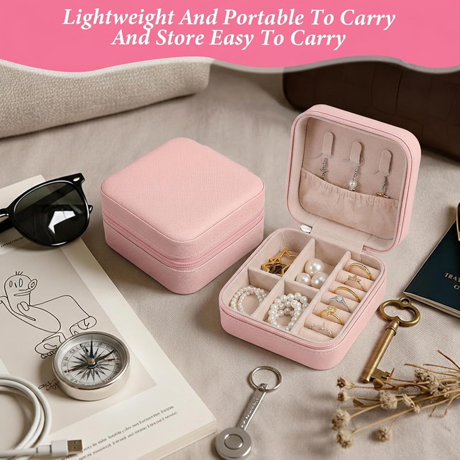 Mini Jewelry Travel Case, Small Portable Jewelry Organizer Box, Storage Display Box for Rings Earrings Necklaces, Gift for Girls Women Wedding Birthday Mother's Day