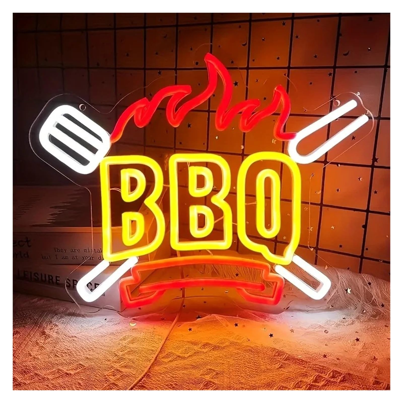 RONGCH Hanging Art Signs BBQ Neon Sign for Barbecue Shop Gameroom Bedroom Bar Livingroom Birthday Party Wall Decor 38x31.6cm