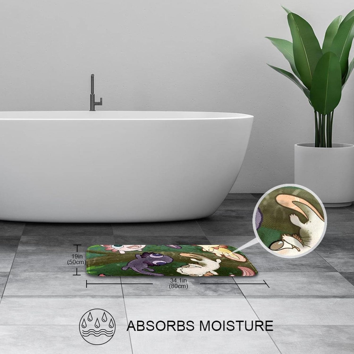 KXO Cartoon Axolotl, Waterproof Shower Curtain and Mat Set Polyester Bathroom Curtain and Rug Set with Hooks 70.8"x70.8"