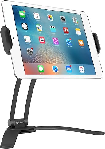 Cellet Kitchen Tablet Mount Stand 2-in-1 Wall, Table, Counter Top, Desktop Mount Recipe Holder Stand for iPad/Pro/Air/Mini, Micro Surface Pro,Galaxy Tab, ChromeBook, Pixelbook and More - Black
