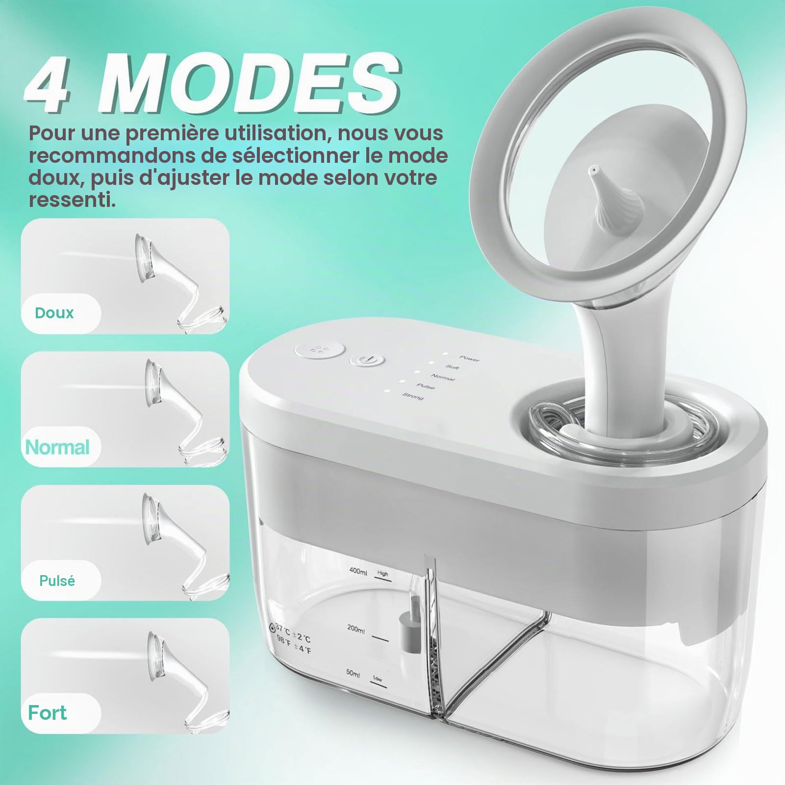 Nettoyeur de Cire D'oreille, Rechargeable 4 Modes de Nettoyage Automatique de L'eau D'irrigation Outil de Nettoyage des Oreilles pour Adulte (Trousse blanche)
