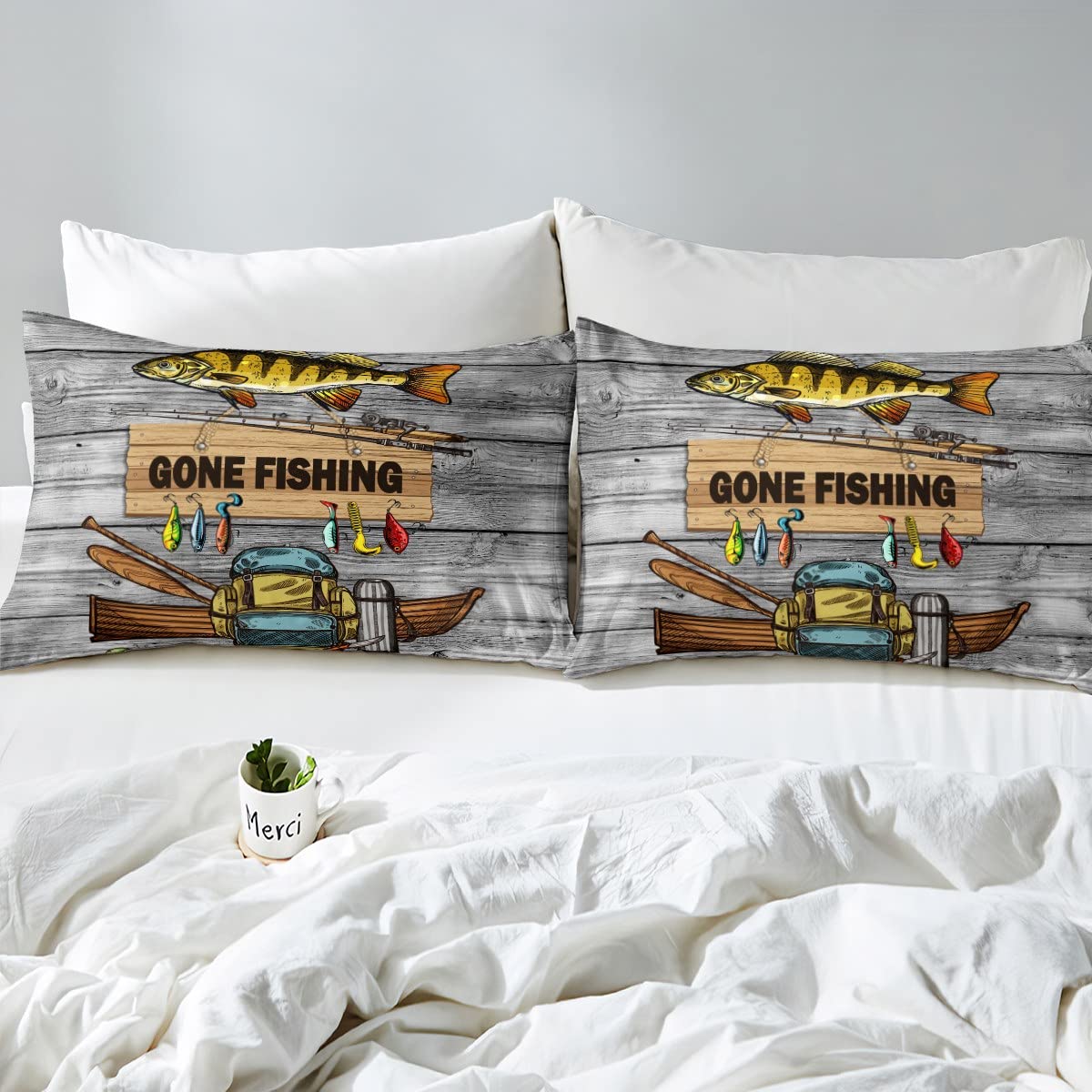 Set di biancheria da letto per bambini e ragazzi, con copripiumino e federa per bambini, stile rustico, per ragazzi e ragazze, in legno grigio, leggero, per letto singolo, con 1 federa