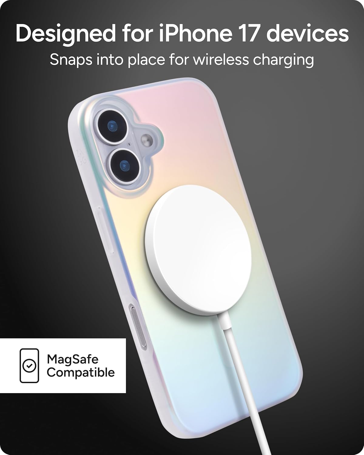 ZAGG Milan Snap Case for iPhone 17 - Iridescent, Graphene Strengthened Phone Case with Drop Protection (13ft/4m), Textured Edges & Sparkle Design, MagSafe Charging Compatible
