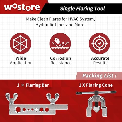 Miniatura 2 de Wostore Juego de herramientas de abocinación de tubería de una sola llamarada, 7 troqueles de kit de 3/16-5/8 pulgadas en HVAC para fontanería de