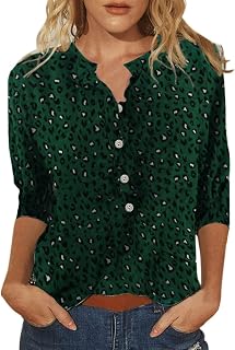 Womens Three Quarter Sleeve Tshirt, Casual Print 3/4 Sleeve Crew Neck Tops Loose Fit Cute Blouse Summer Tops for Women