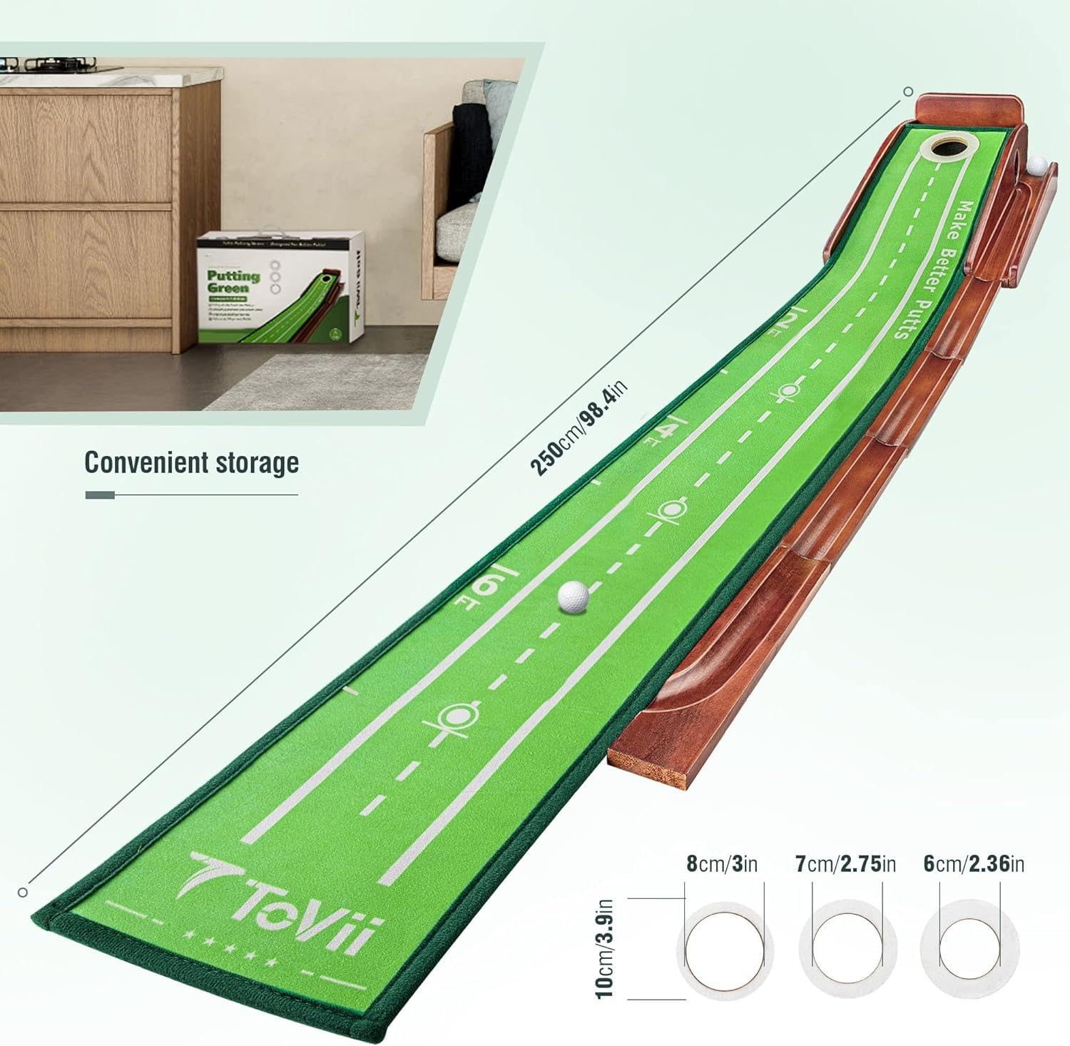 Putting Matte – Indoor Putting Green mit Ballrücklauf, Minigolf für Zuhause, Trainingshilfe für Golfspieler, kompakt & rutschfest, ideal für Heim & Büro Golftraining