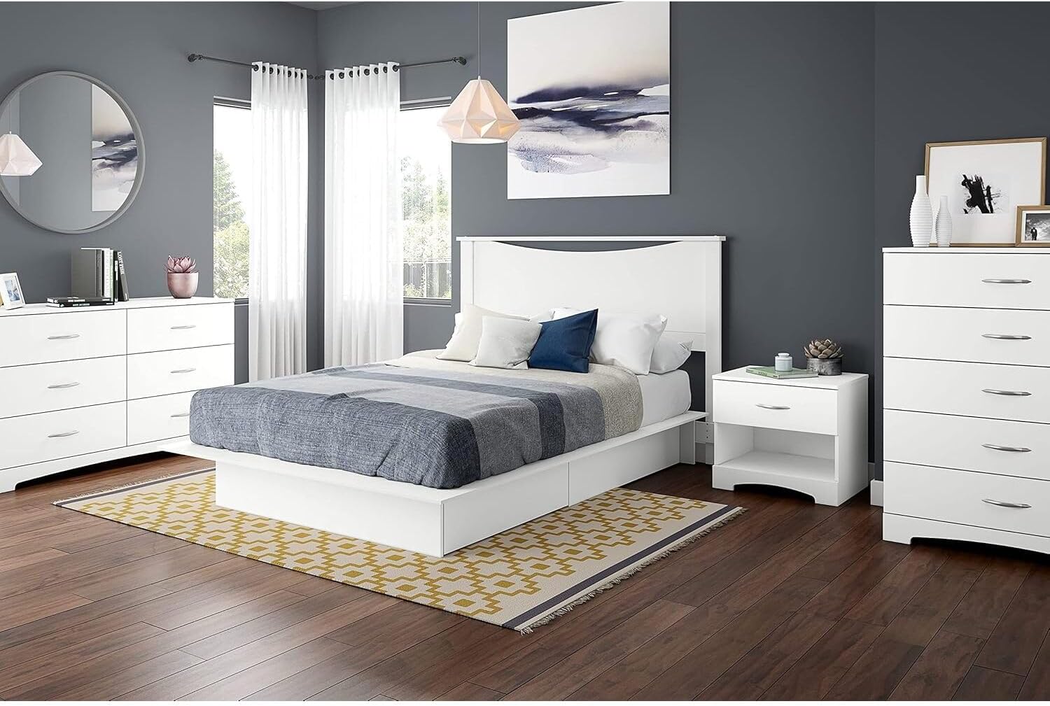 HomeStock Rustic Recluse 1-Drawer Nightstand - End Table with Storage - Contemporary Bedside Storage, Nightstand with Single Drawer, Rustic Finish Storage Nightstand for Bedrooms White/Bar Handle
