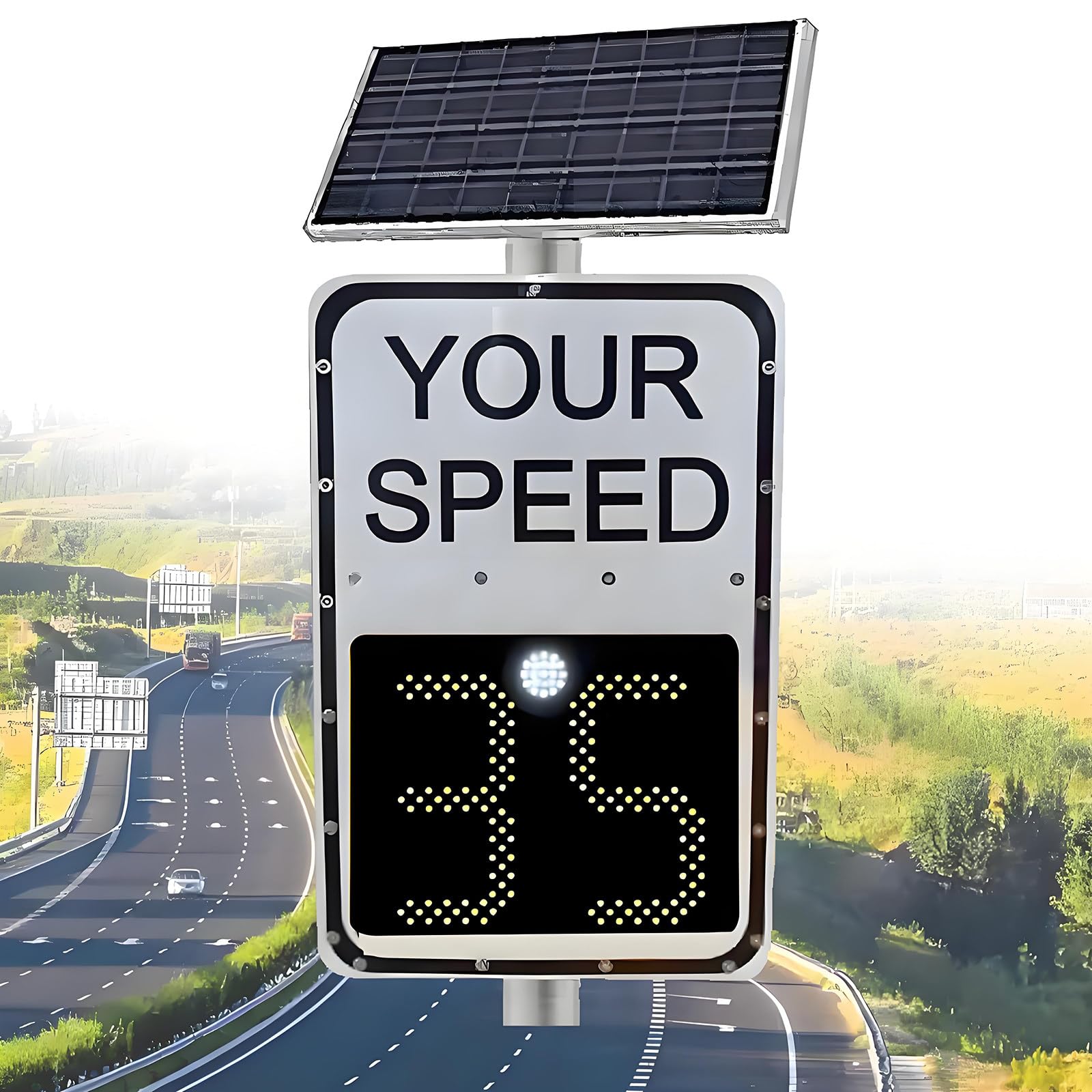 Señal de retroalimentación de velocidad de radar alimentada por energía solar con alto brillo reflectante para seguridad vial y fácil instalación