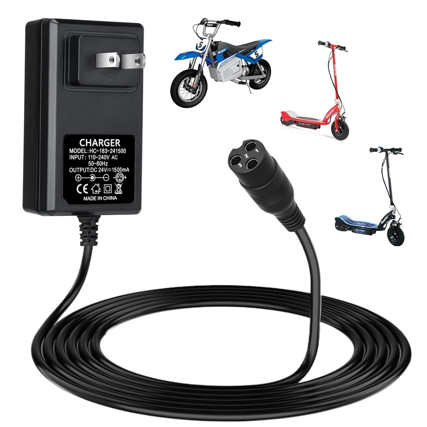 24V Electric Scooter Charger for Razor E300 E200 E150 E125 E100 MX350 Dirt Bike Pocket Mod Sports Mod