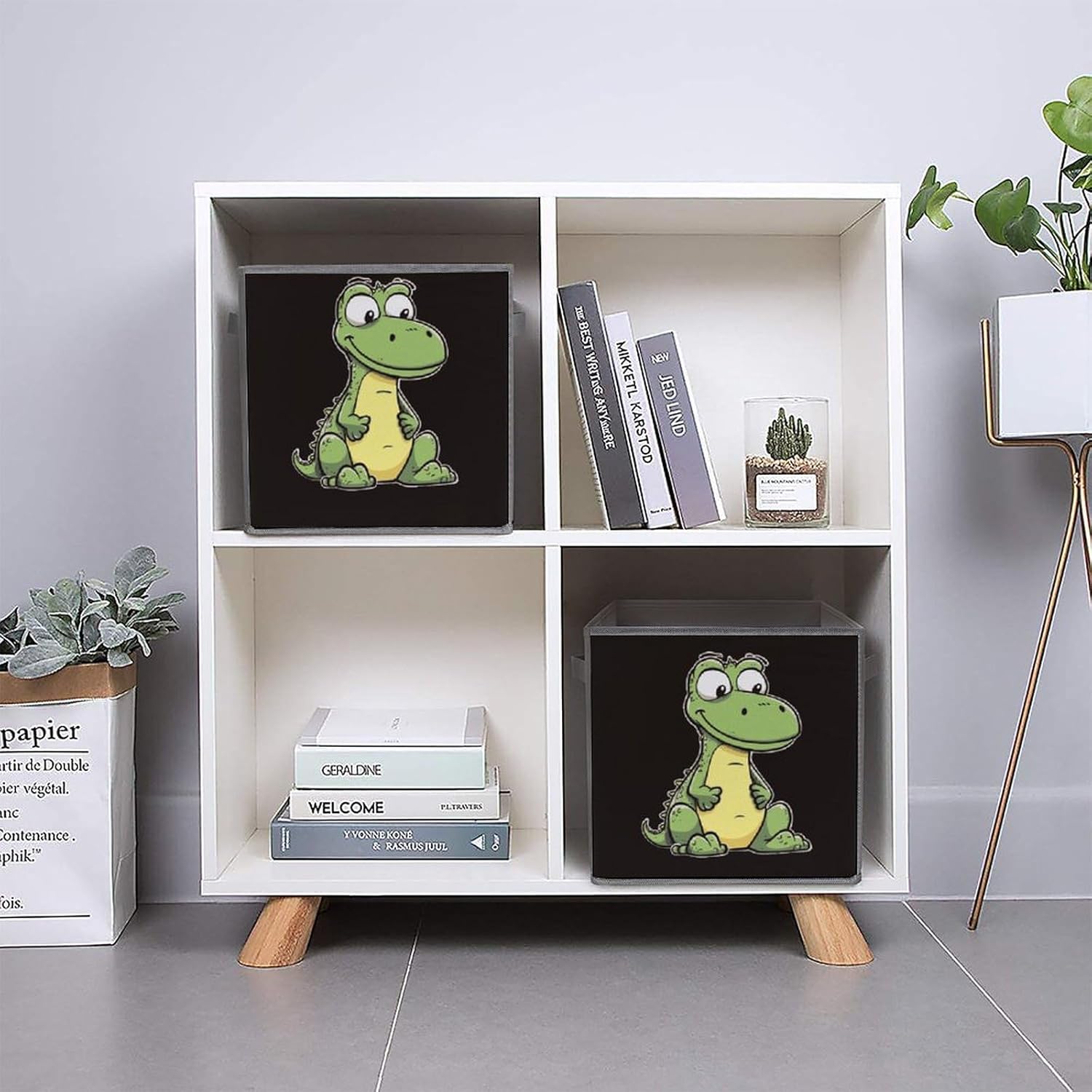 Quiet Cartoon Crocodile Storage Cubes Set of 6 Storage Bins with Handles Collapsible Storage Basket Fabric Storage Box for Shelves Large Closet Shelf Organizer for Organization 11 Inch