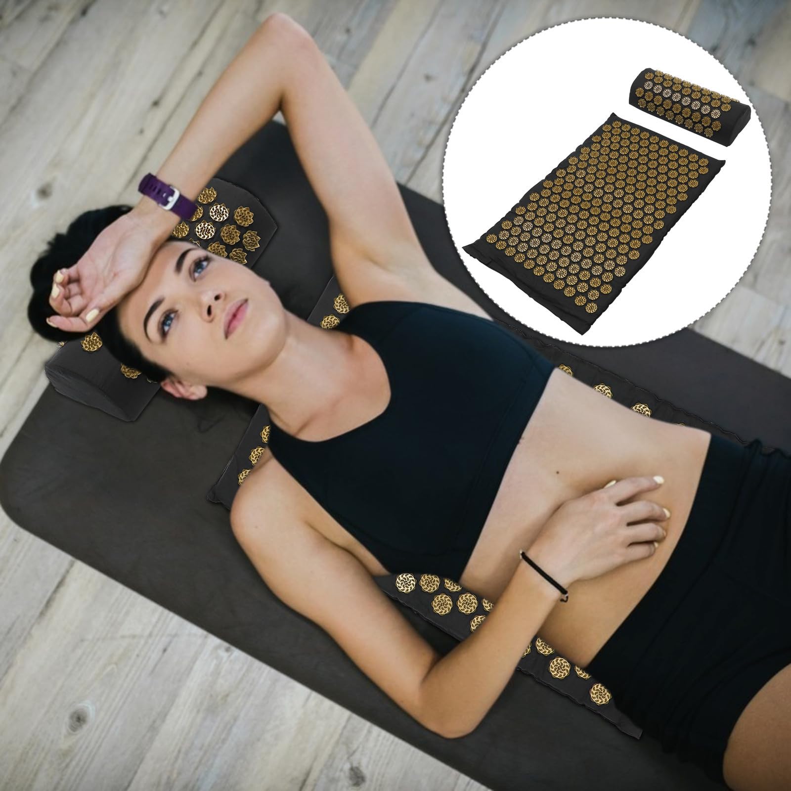Esterilla de Acupresión con Cojín Masajeador Shiatsu, Ligero y Fácil de Almacenar, Incluye Bolsa para Uso Cómodo y Portátil en Relajación