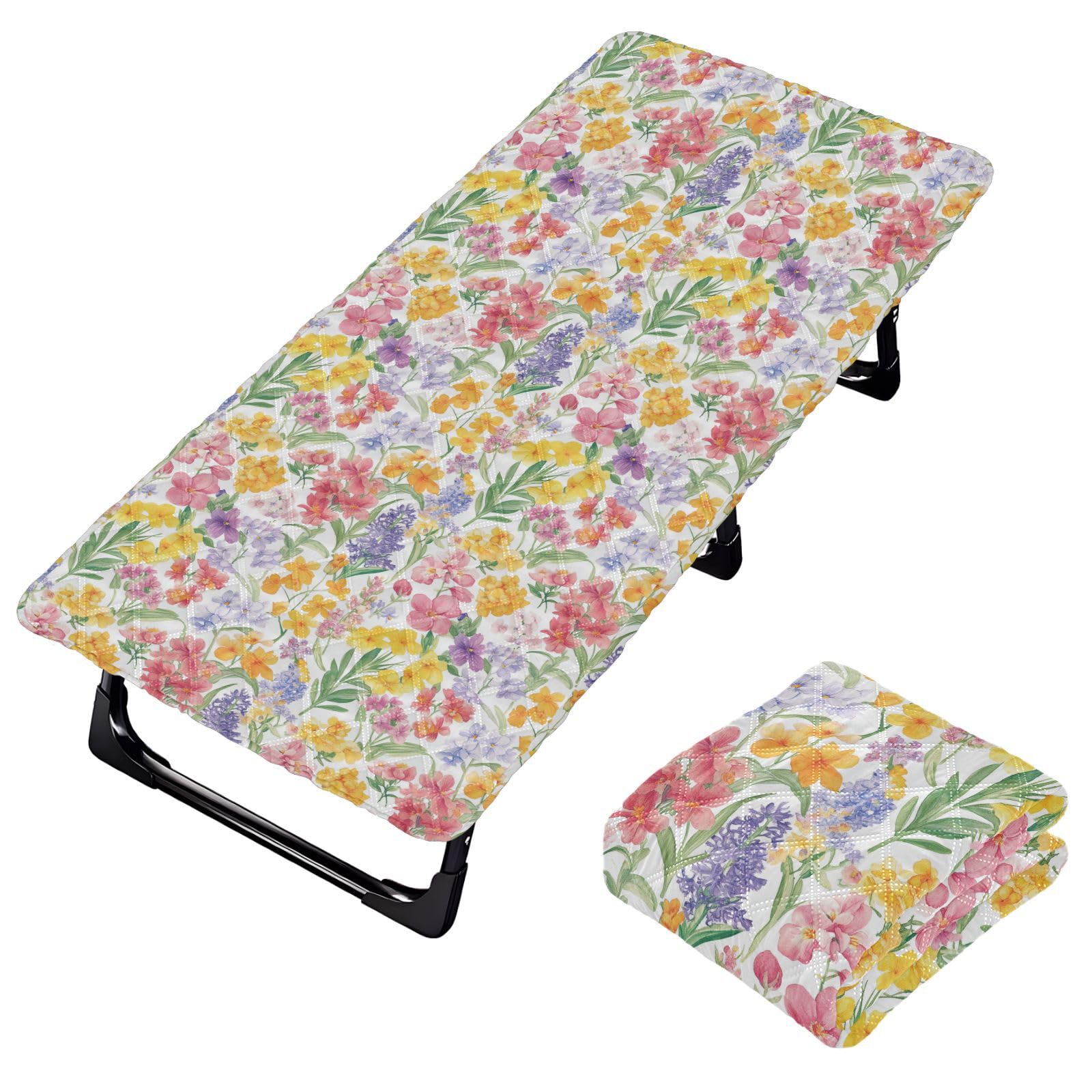 Colorful Florals White Toddler Bed Sheet Travel Soft & Comfortable Cot Sheet for Fold Out Bed for Children Beach Cot 50' x 25' (Bed Not Included)