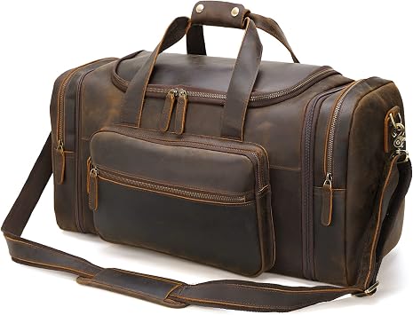 Polare 23 Expandable to 28 Full Grain Cowhide Leather Vintage Duffle Weekender Overnight Travel Duffel Bag For Men