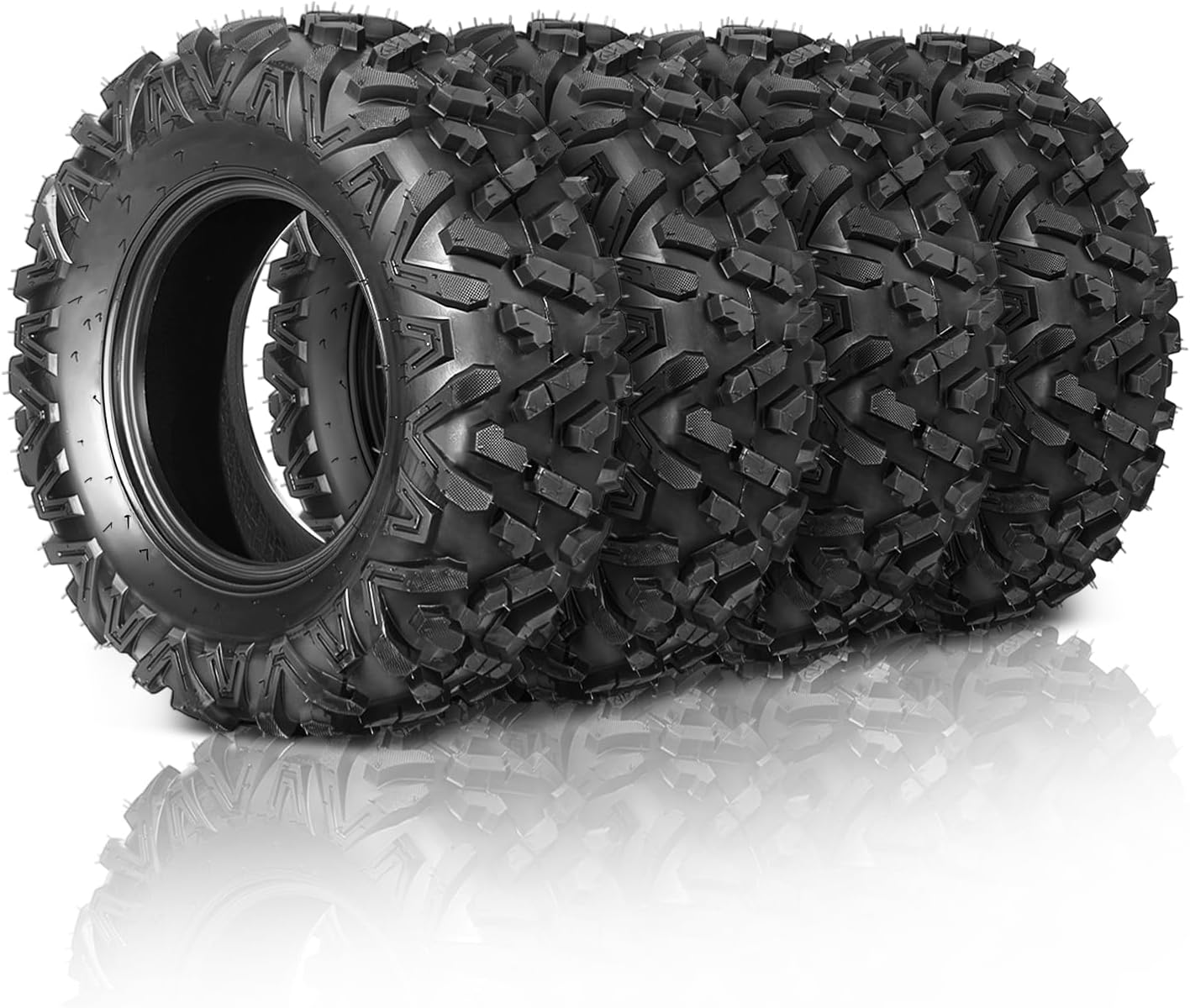 TUFFIOM Set of 4 ATV UTV All-terrain Tires 25x8-12 Front & 25x10-12 Rear, 6 PR, Tubeless