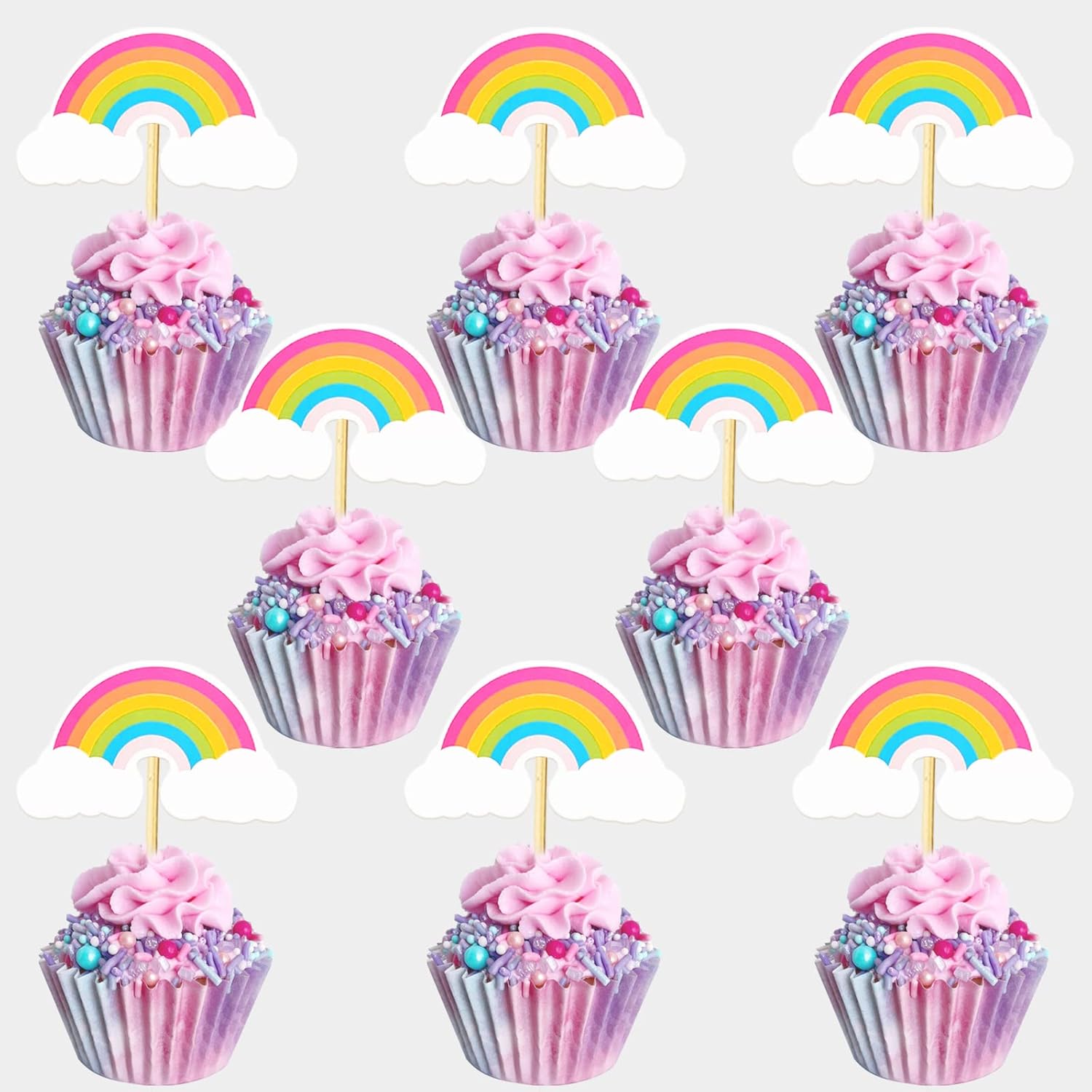 Janinus Rainbow Cake Toppers 48 pieces Cupcake Toppers