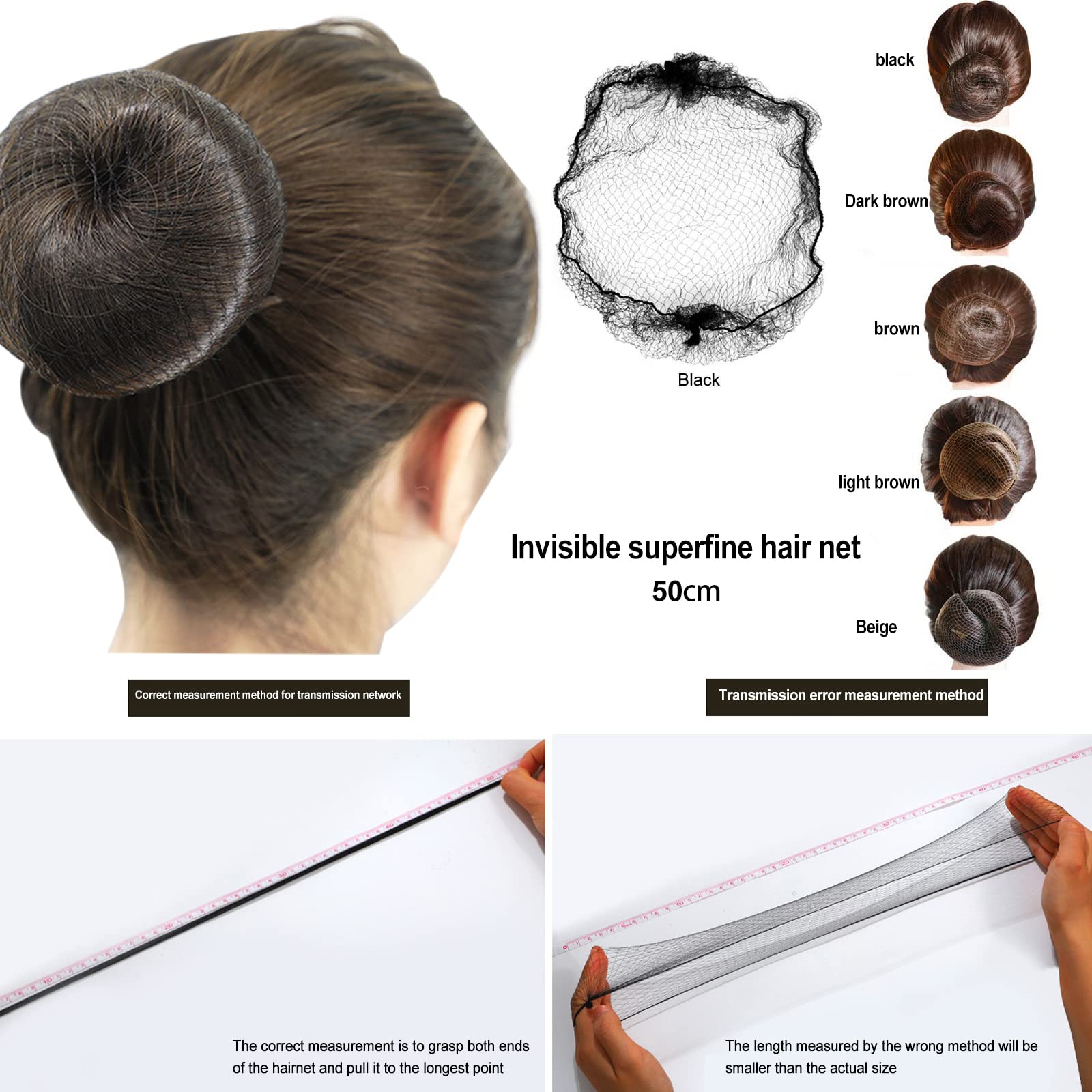 Haarnetze Für Dutt & U-Haarnadeln Set – 25 Braune Netze (50 Cm) + 50 Haarnadeln, Unsichtbar & Elastisch