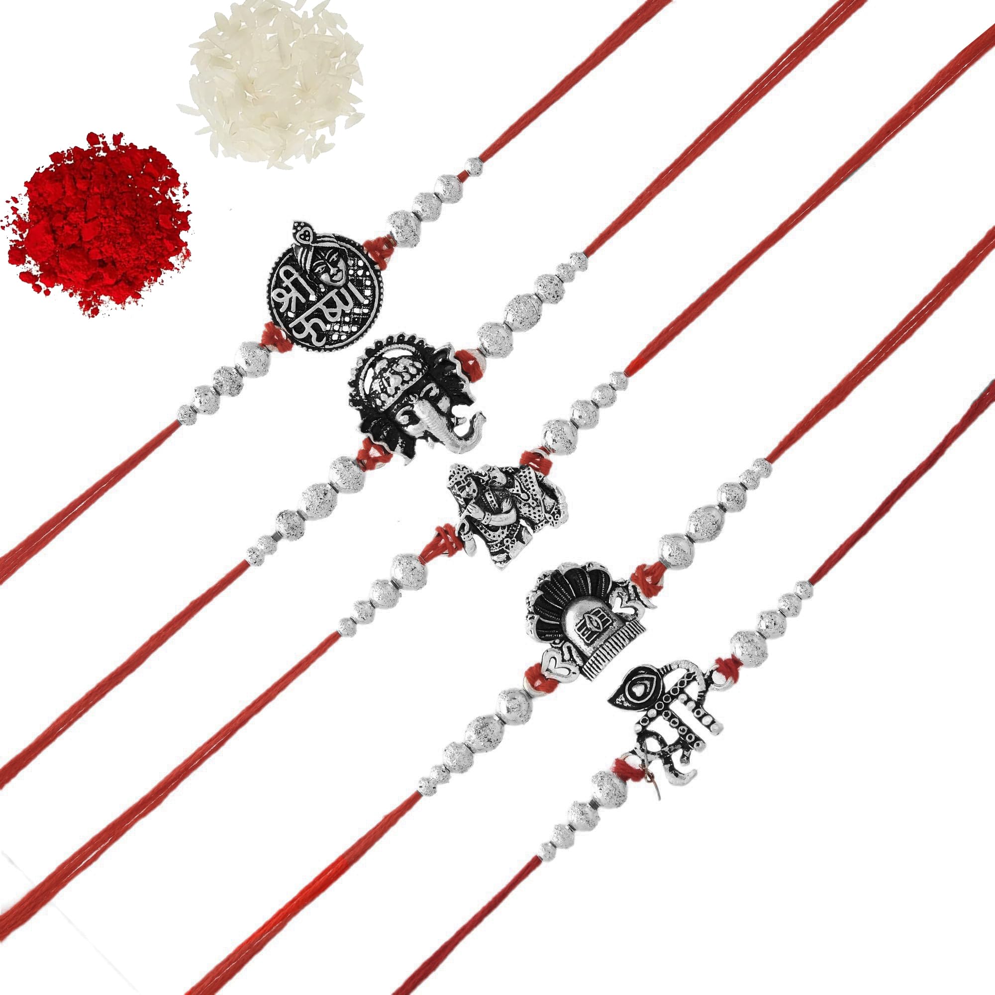 Beautiful Mens Rakhi with Roli Tikka for Brother Set of 5 Silver imitation Rakhi Gift for Rakshabandhan (B08CL12RCW) Amazon Price History, Amazon Price Tracker