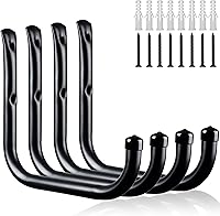 KURUI Heavy Duty 8-Inch Garage Wall Hooks, 4-Pack - Ladder Bike Hose Storage Hangers, Rust-Proof Steel for Garage Garden Organization