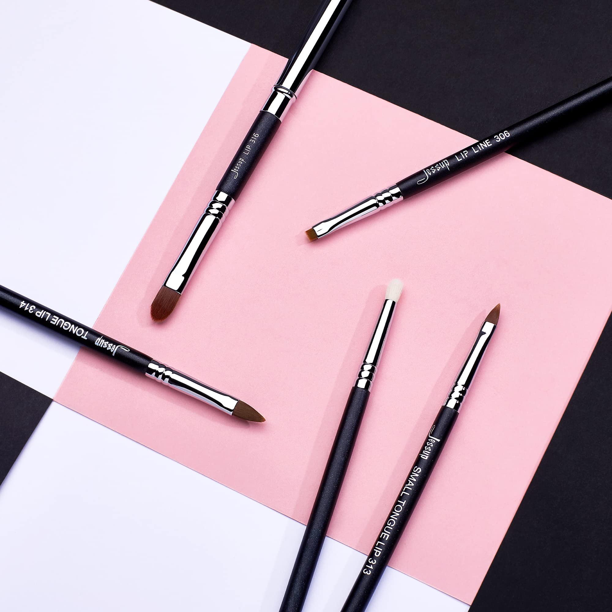 Jessup set pennelli labbra 5 pezzi pennelli make up pennelli trucco professionale alta qualità premium nero argento T325