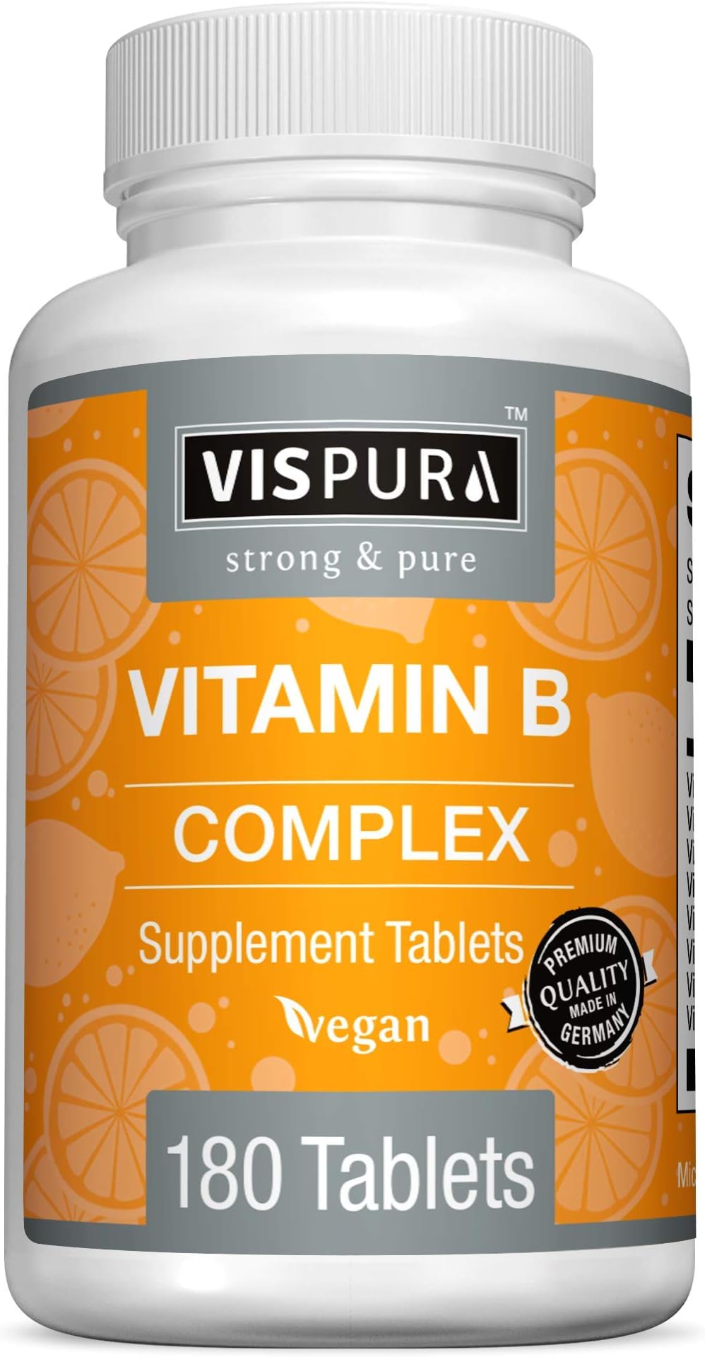 Vitamin B-Complex, 180 Vegan Tablets, All B Vitamins Including B12, B1, B2, B3, B5, B6, B7, B9, Folic Acid, for Stress, Energy and Healthy Immune System*, Natural Supplement Without Additives (c)