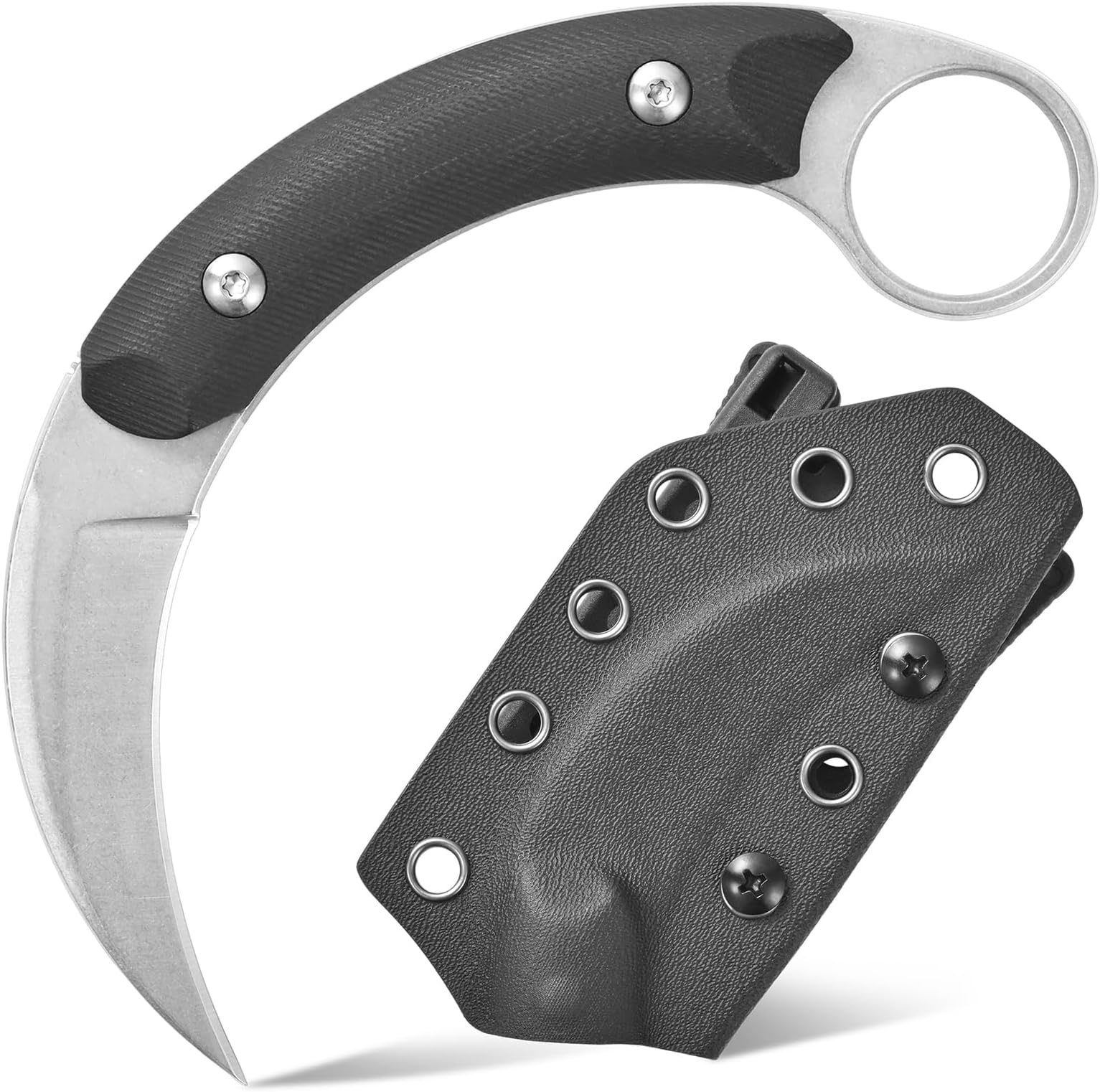 Gtk6901 Fixed Blade Knife D2 Steel Blade G10 Handle Fixed Knife with Kydex Sheath for Outdoor Camping Hiking(Silver)