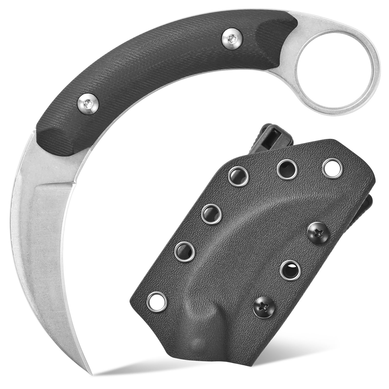 Gtk6901 Fixed Blade Knife D2 Steel Blade G10 Handle Fixed Knife with Kydex Sheath for Outdoor Camping Hiking(Silver)