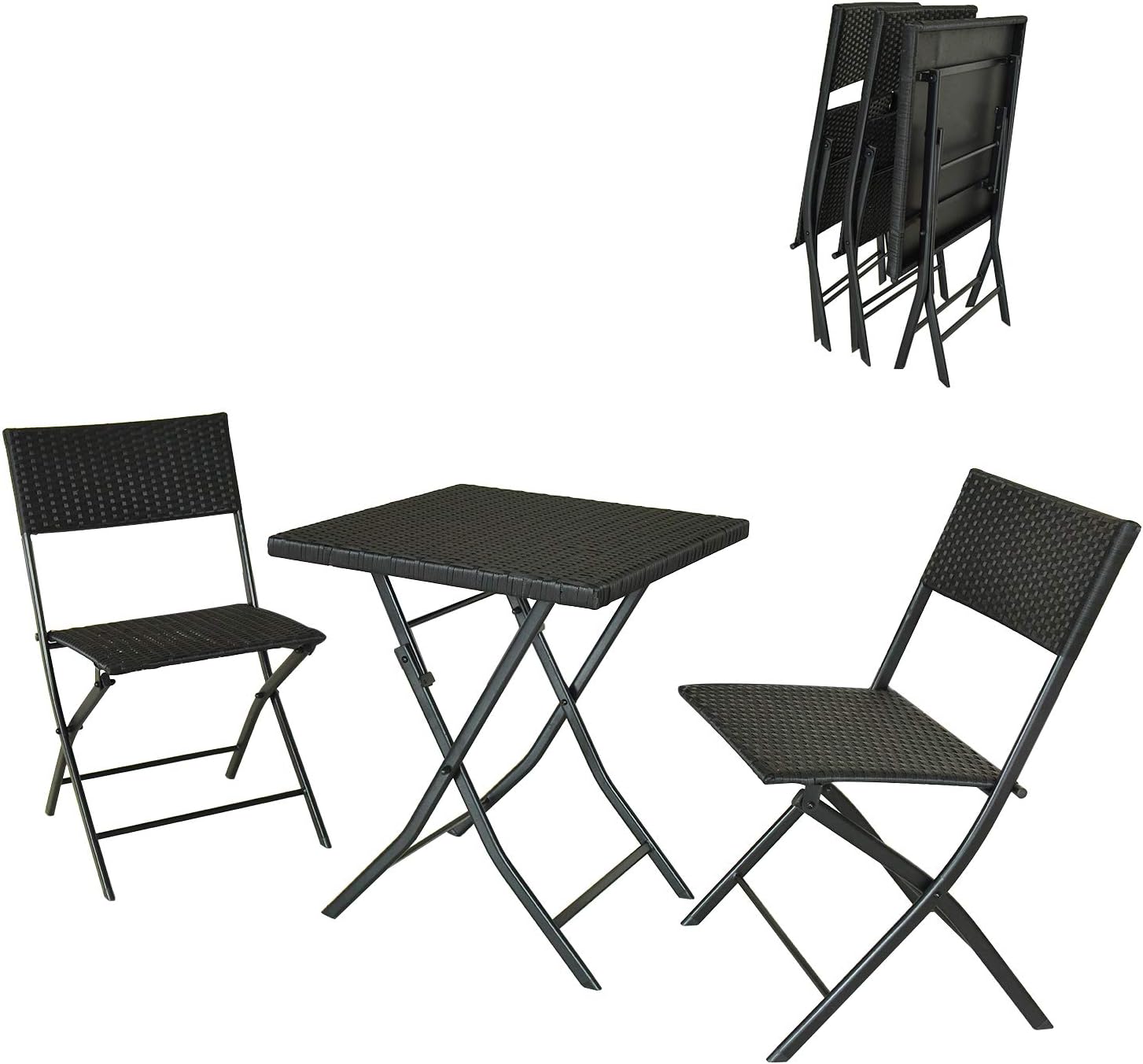 soges 3 Pieces Folding Bistro Set Outdoor Patio Furniture Wicker Bar Set Foldable Table and Chairs Conversation Set Small Balcony Furniture, OMN-FC-001