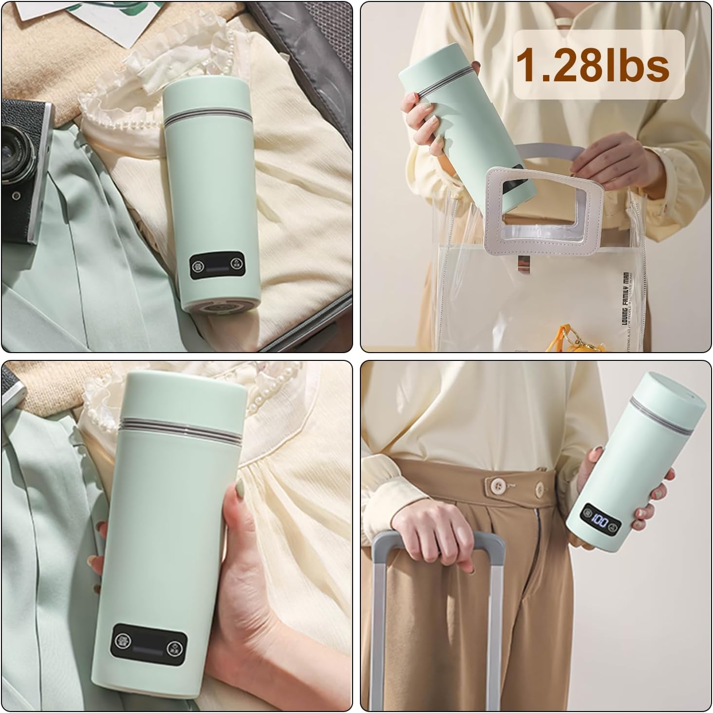 Car Water Heating Mug 12V-24V, 304 Stainless Steel, 4 Temp Settings (113/140/176/212℉) with Digital Display, Double Anti-Scald, for Car/Truck/SUV, Travel Essential white