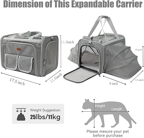 Miniatura 3 de Transportador para perros y gatos, color gris, suave, para mascotas, aprobado por aerolíneas, para perros pequeños, 2 lados expandidos, elegante