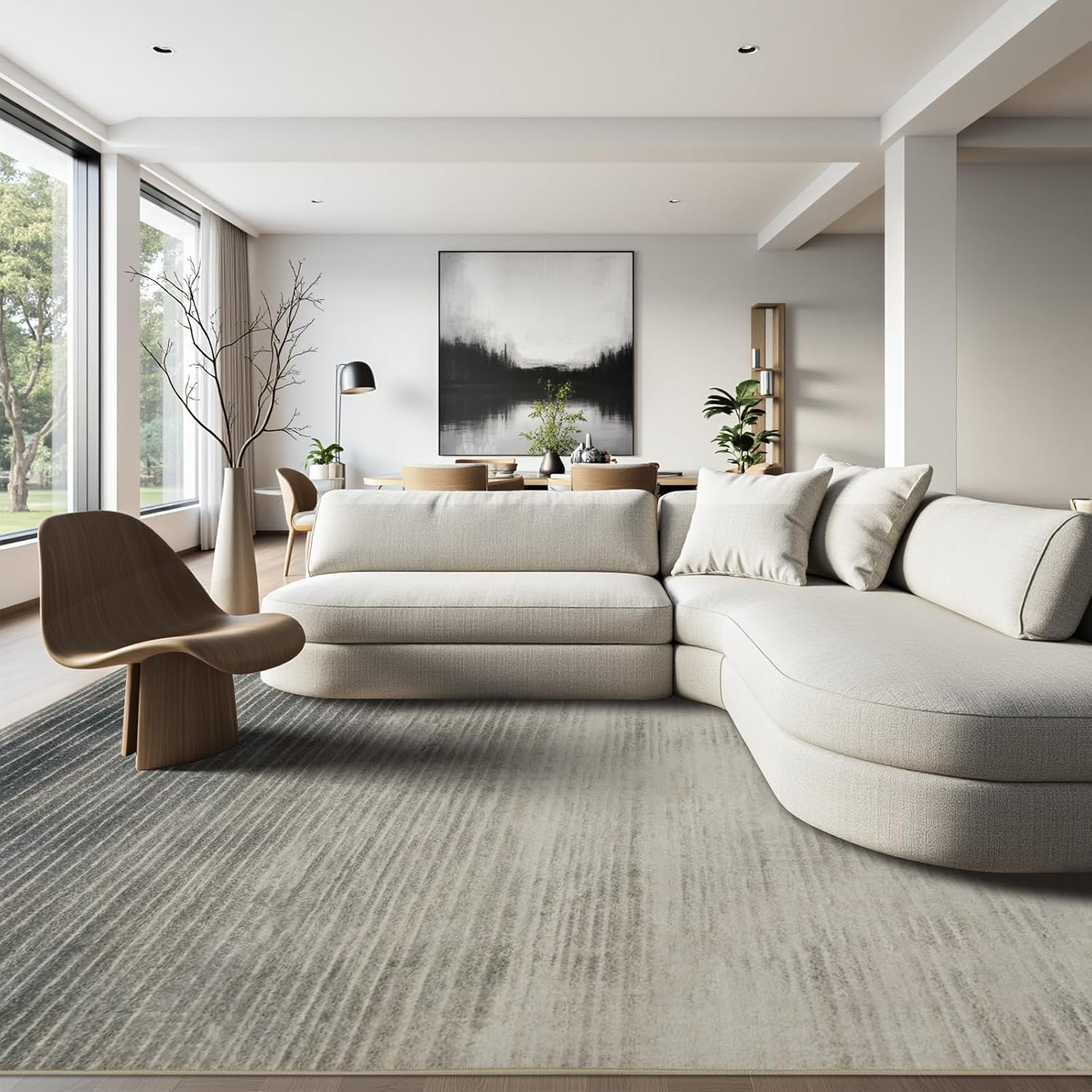 Joydeco 5x7 Area Rugs for Living Room, Washable Modern Abstract Non Slip Soft Rug, Low Pile Carpet for Bedroom, Dining Room, Home Office, Pet & Child Friendly, Beige & White & Dark Gray