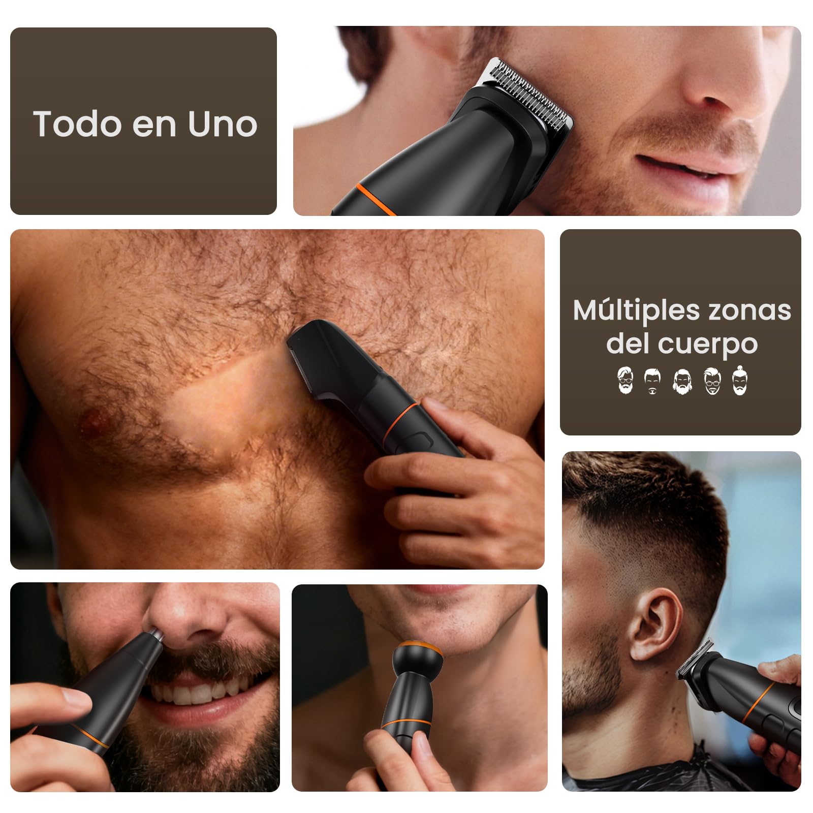 MAXGROOM Afeitadora Corporal Masculina 5 en 1, IPX6 Depiladora Corporal Hombre, Apto para Nariz, Barba, Cabello y Zonas íntimas, Cabezal de cuchilla magnético reemplazable, Fácil de limpiar
