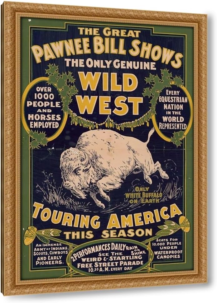 ArtDirect Pawnee Bills Wild West Show Poster 17x24 Black Modern Framed Art Print Titled: The only genuine wild west. Touring America