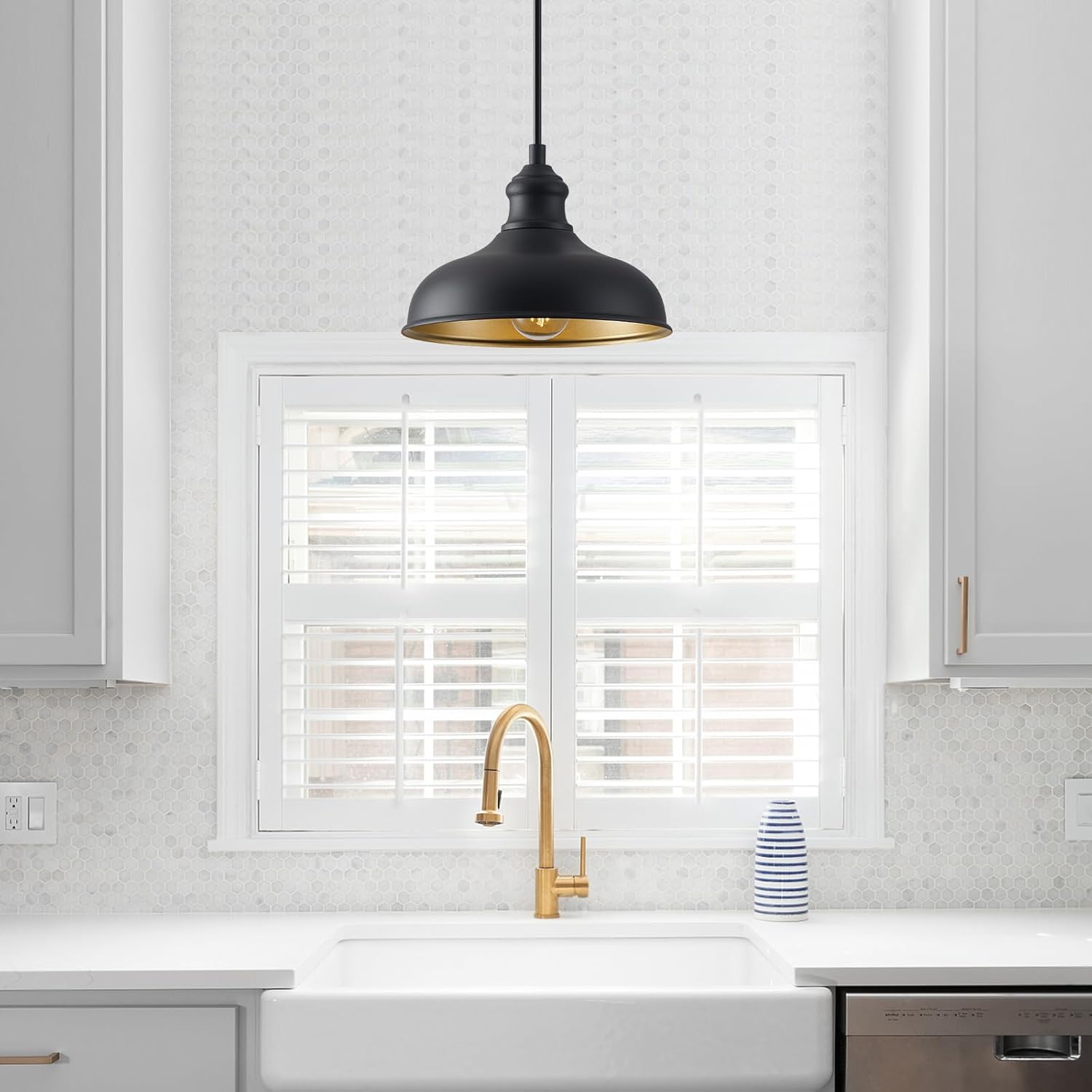 2 (1+1) Pack 10" Dome Matte Black Outdoor Farmhouse Pendant Light for Kitchen, Dinning Room, LMSP2201