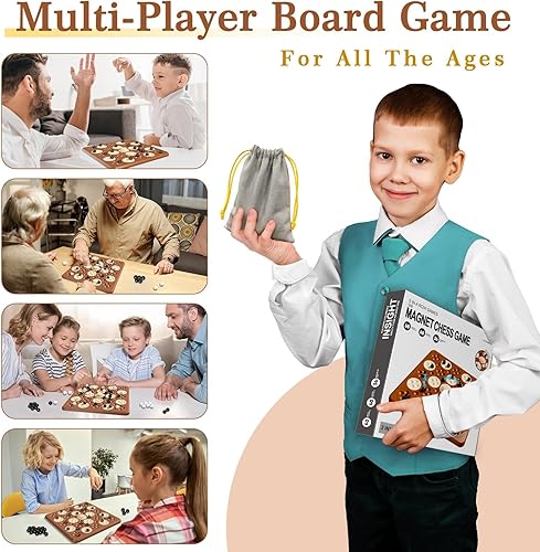 Miniatura 7 de Juego de ajedrez magnético, juego de mesa magnético para niños y adultos, noche de juegos familiares, juguete de ajedrez multijugador 2 en 1 con 36