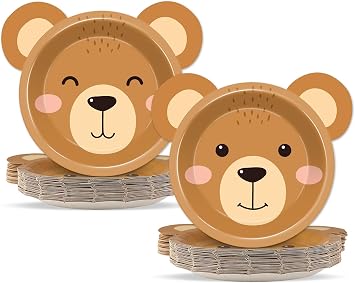 Naozinebi 50 Count Bear Paper Plates Bear Shaped Disposable Cake Plates Brown Theme First Birthday Tableware Teddy for Gender Reveal Boy Girl Baby Shower Birthday Party Decorations
