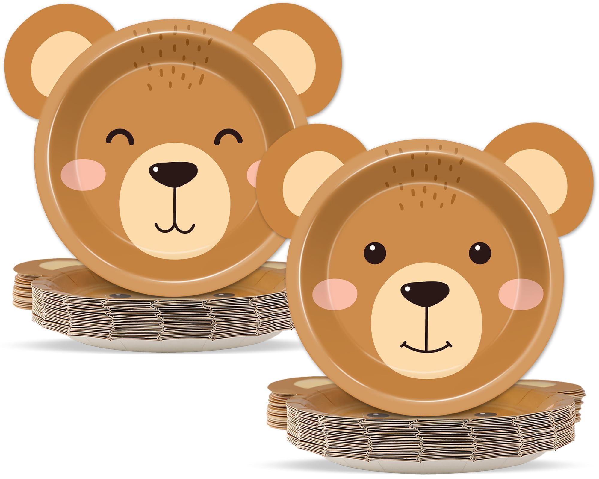 Naozinebi 50 Count Bear Paper Plates Bear Shaped Disposable Cake Plates Brown Theme First Birthday Tableware Teddy for Gender Reveal Boy Girl Baby