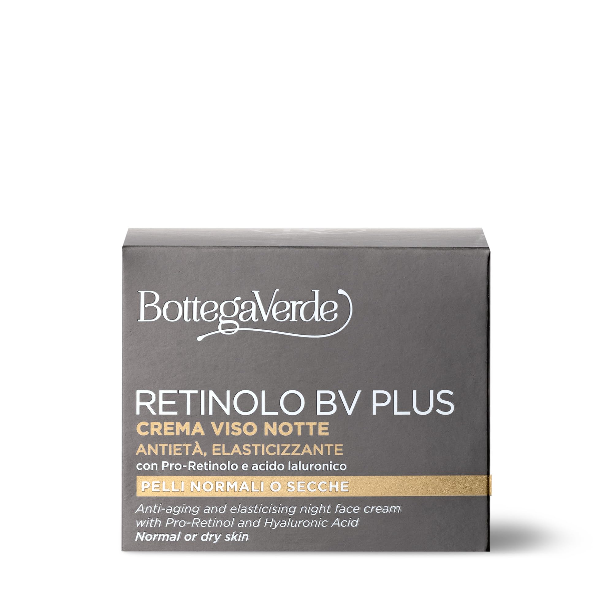 Bottega Verde - Retinolo BV Plus, Crema Viso Notte Antirughe e Antietà, 50 ml, con Pro-Retinolo e Acido Ialuronico, Azione Elasticizzante, Pelli Normali o Secche