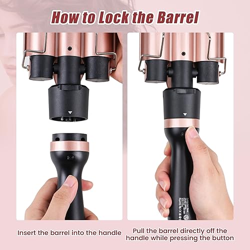 Miniatura 6 de Sixriver Rizador de 3 barriles, rizador de pelo de calentamiento rápido, plancha de pelo de triple barril con control de temperatura de 2 LED,