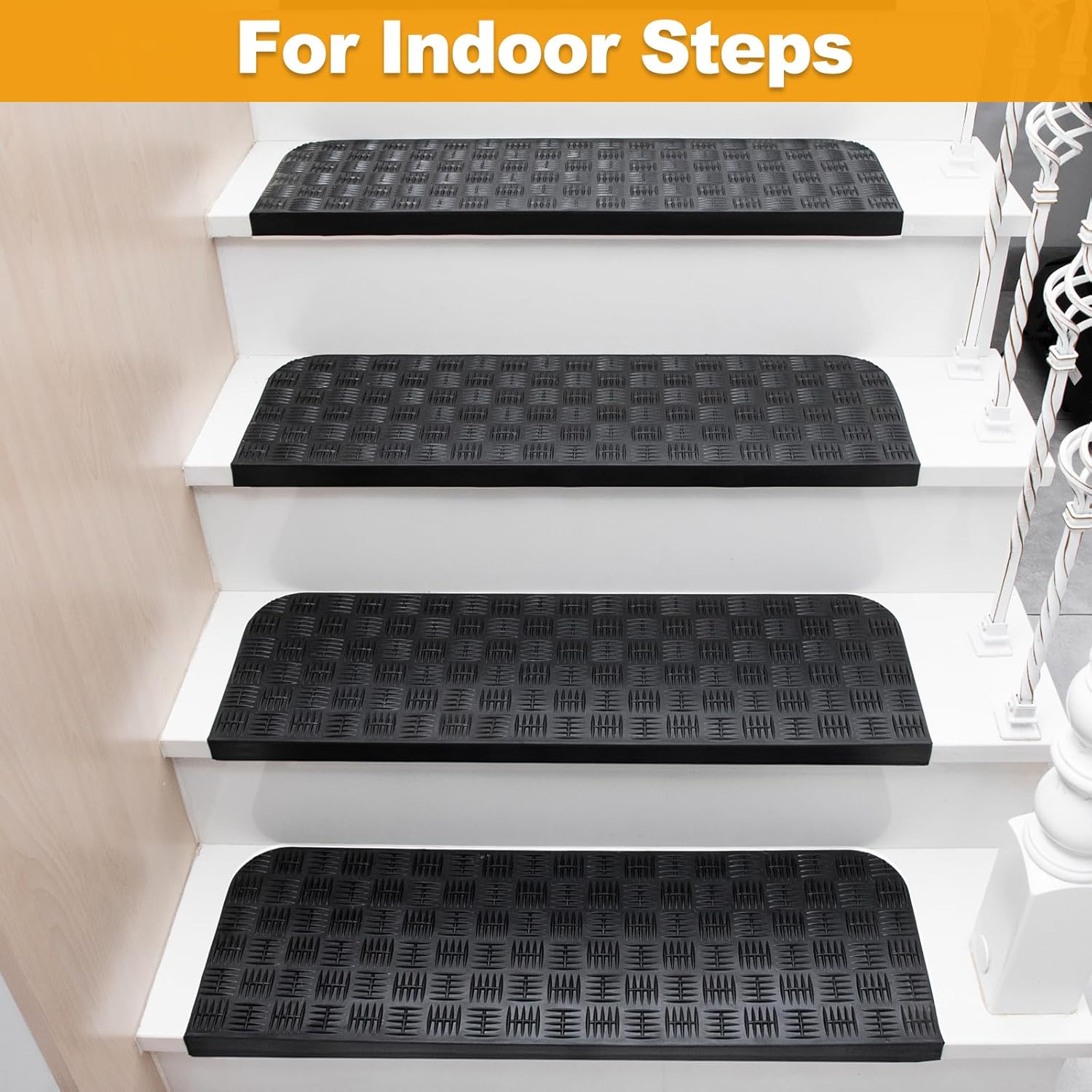 Rubber Stair Treads Non Slip Outdoor/Indoor 30" x 10" 6-Pack, Outdoor Stair Treads with Nosing for Garage, Patio, Wooden Marble Tile Metal Concrete Steps