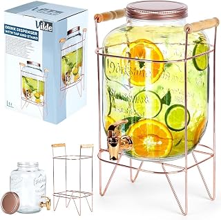 Jarra de cristal dispensador de bebidas con grifo y soporte dorado, 5 L