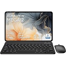 Blackview Mega2 Tablet 12 Zoll Android 15 Tablets 24GB RAM+128GB ROM 120HZ 2K FHD Gaming Tablet mit Tastatur Maus Stift Kopfh rer 4G LTE+5G WiFi 9000 mAh WideVine L1 Dual Kamera Face ID Gray