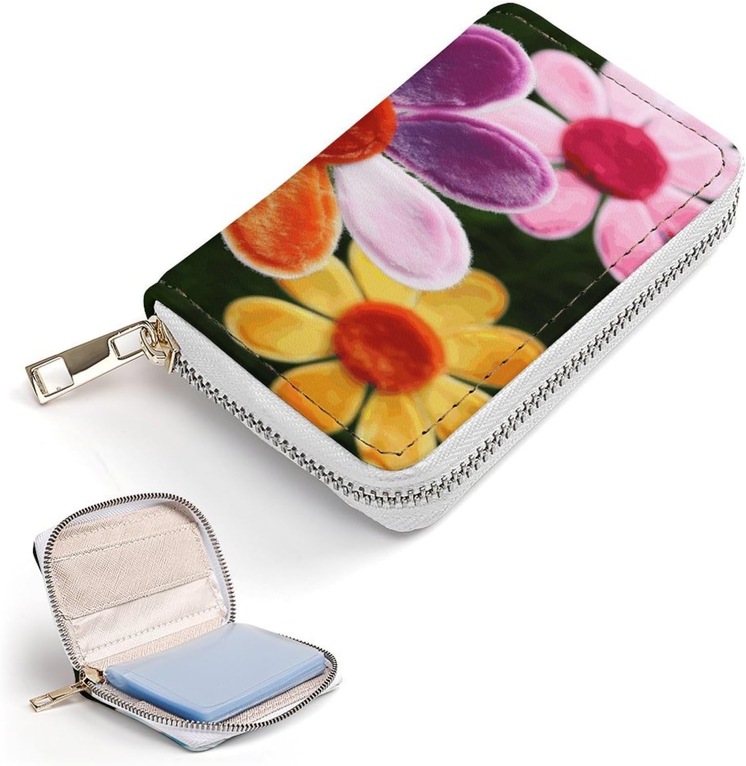 Daisy Flower Colorful Card Holder RFID Blocking,Credit Card Wallet for Women And Men,Card Case Organizer Bag with Zipper
