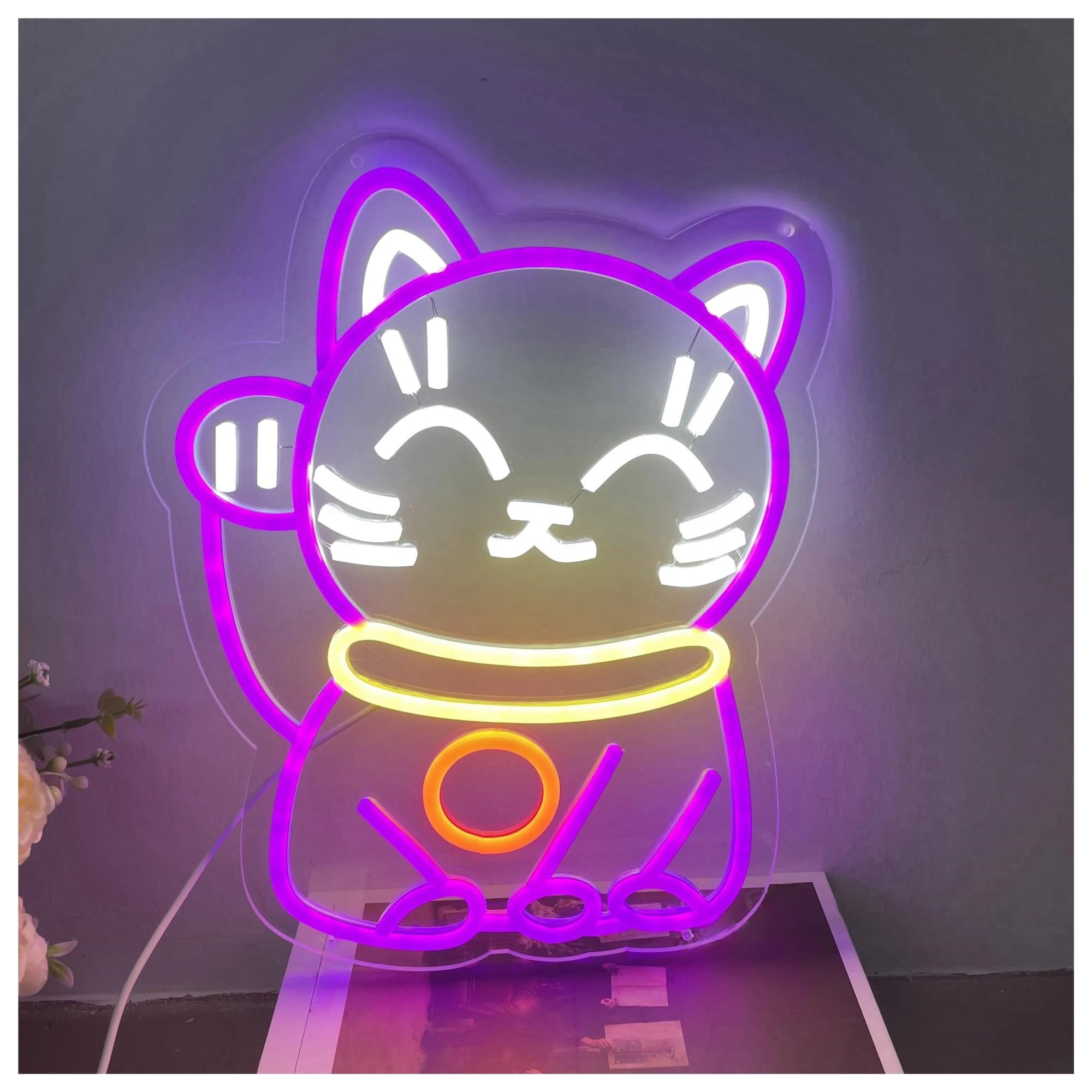 LED néon signe Panneau Néon En Forme De Chat Alimenté Par USB, Luminosité Réglable Éclairage Néon Pour Animal Et Chat Convient Pour La Décoration De Fête 28cmx32cm