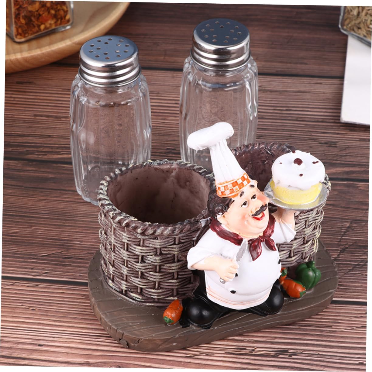 Zerodeko 2sets Seasoning Shaker Decoration Cute Kitchen Decor for Multi-functional Chef Figurines Holders Spice Storage